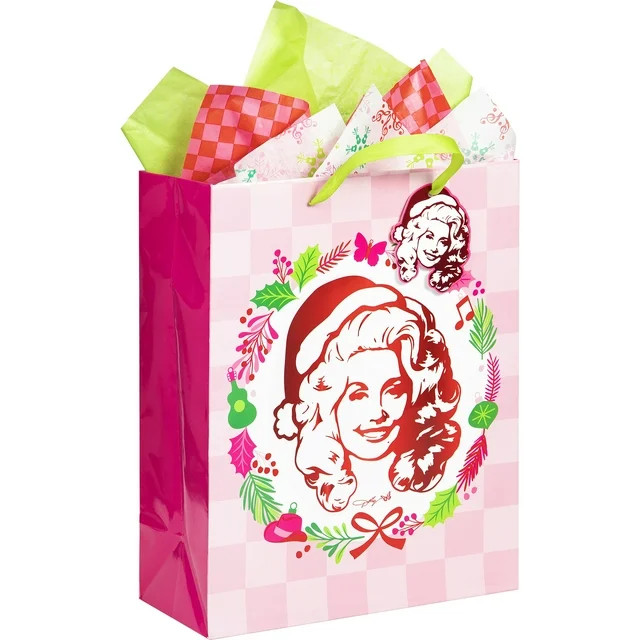 Dolly Parton Christmas Gift Bag  Pink 12.5" x 10" | Walmart (US)