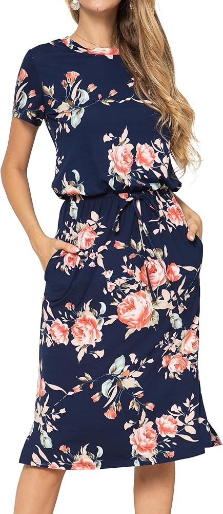 Simier Fariry Women Summer Midi Knee Casual Dress Pocket Hide Belly Short Sleeve Spring Work Trav... | Amazon (US)