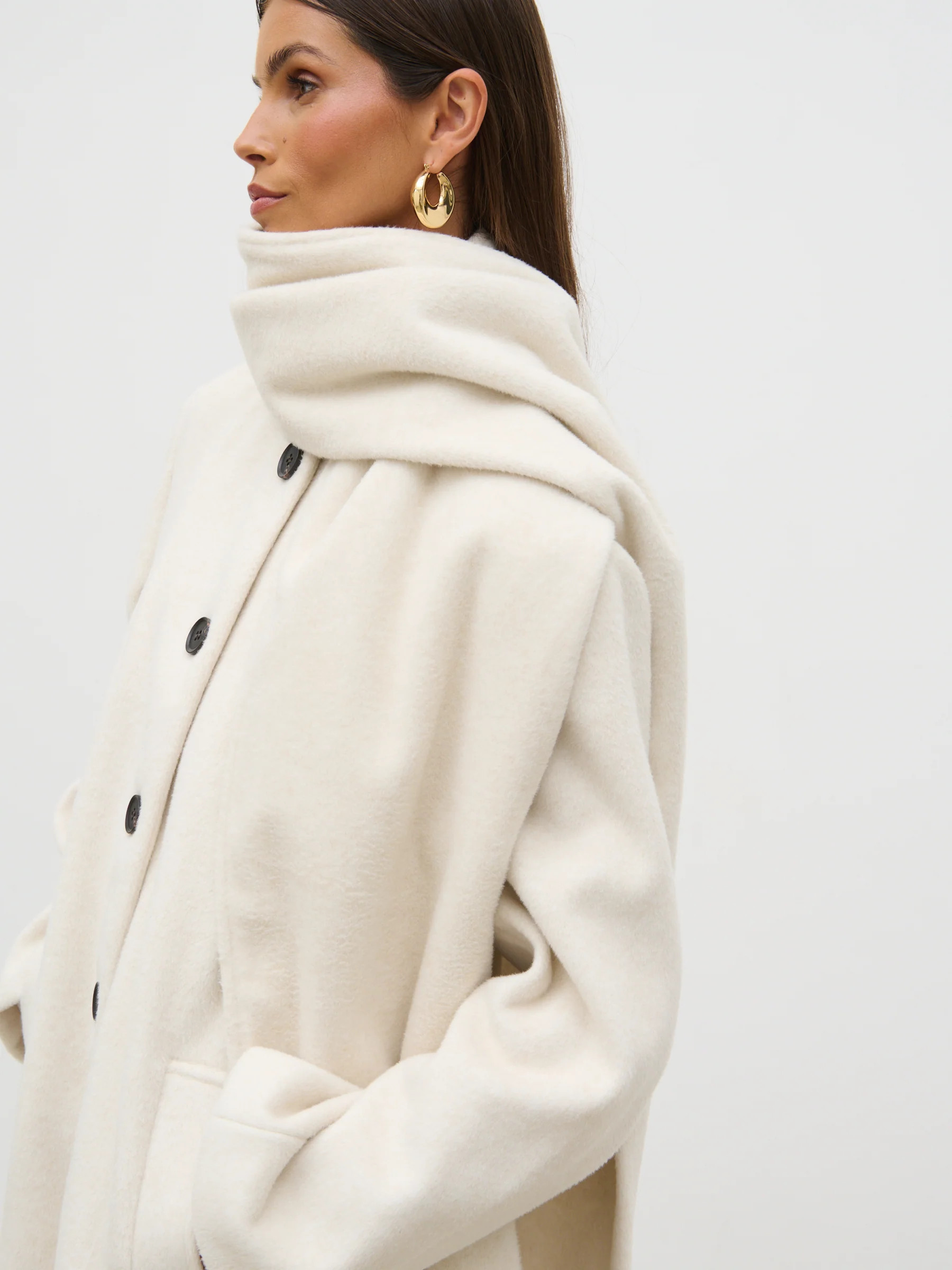 Ari Collarless Coat with Scarf | Pretty Lavish (UK)