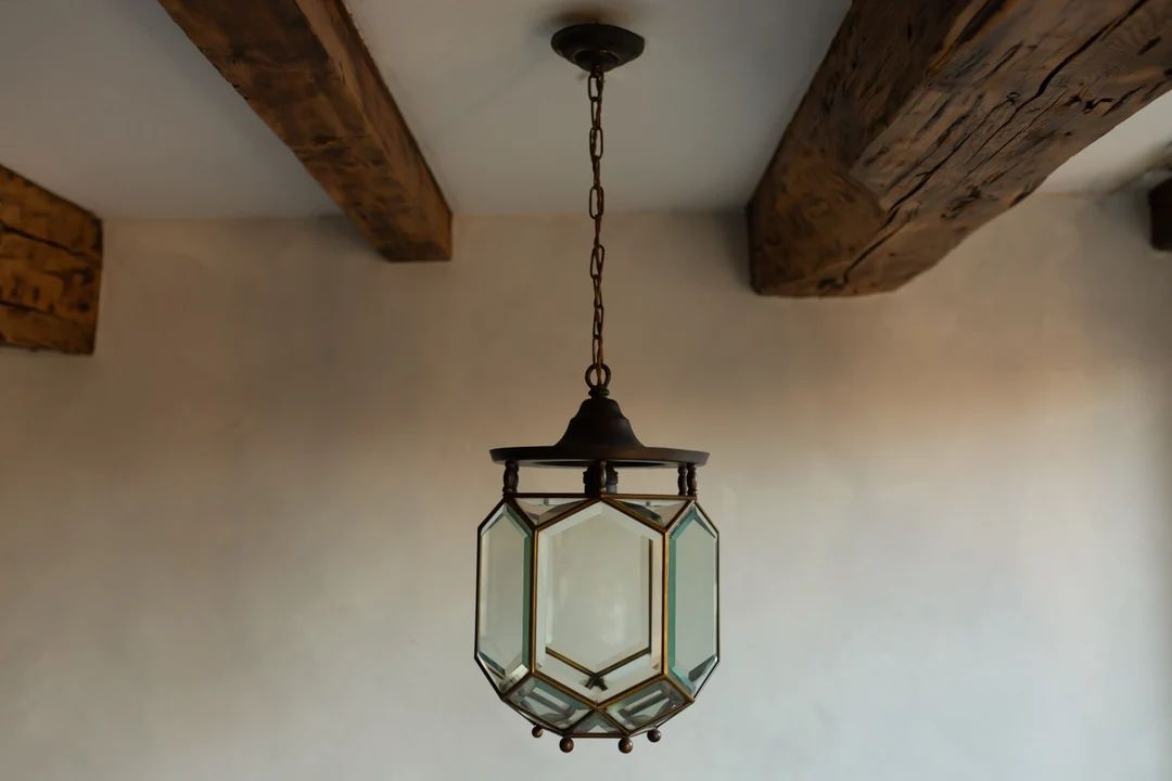 1930s - Antique Dutch Brass Beveled Glass Hanging Lantern Chandelier Lamp | Etsy (US)