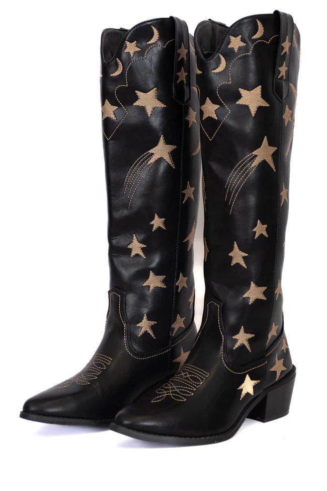 Luna Black Star and Moon Western Boot Black | Pink Lily