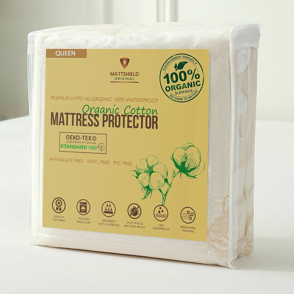 Deluxe Waterproof Organic Mattress Protector Queen - GOTS Certified Organic Cotton Hypoallergenic... | Amazon (US)