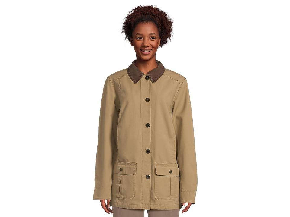 L.L.Bean Adirondack Barn Coat Flannel-Lined Women's Jacket Dark Khaki : MD, Canvas/Cotton | Zappos