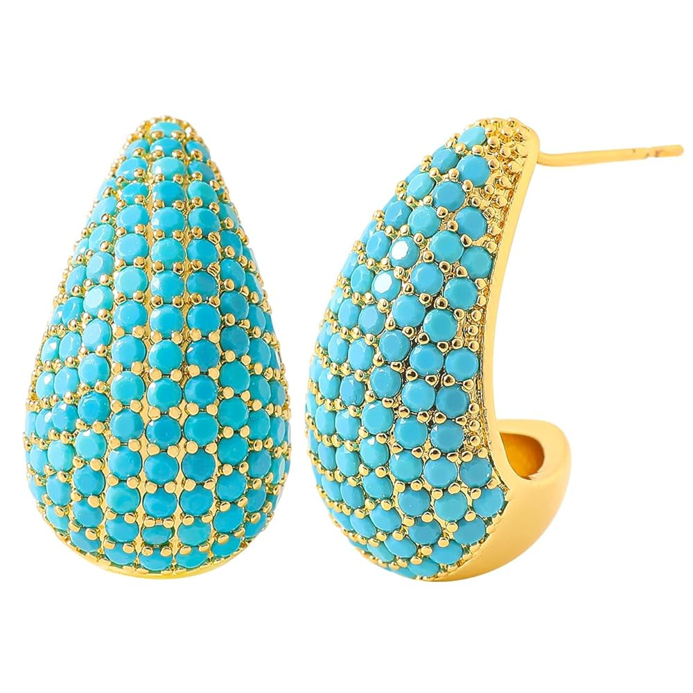 Chunky 18K Gold Plated Hoop Earring Silver Teardrop Earrings for Women Water Drop Lightweight Rhi... | Amazon (US)