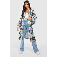 Womens Satin Floral Print Maxi Kimono - Green - L, Green | Boohoo.com (UK & IE)