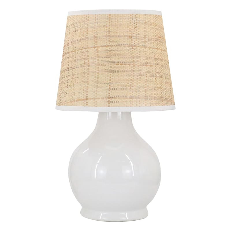 White Ceramic Lamp With Sea Grass Shade 17.5In | At Home
