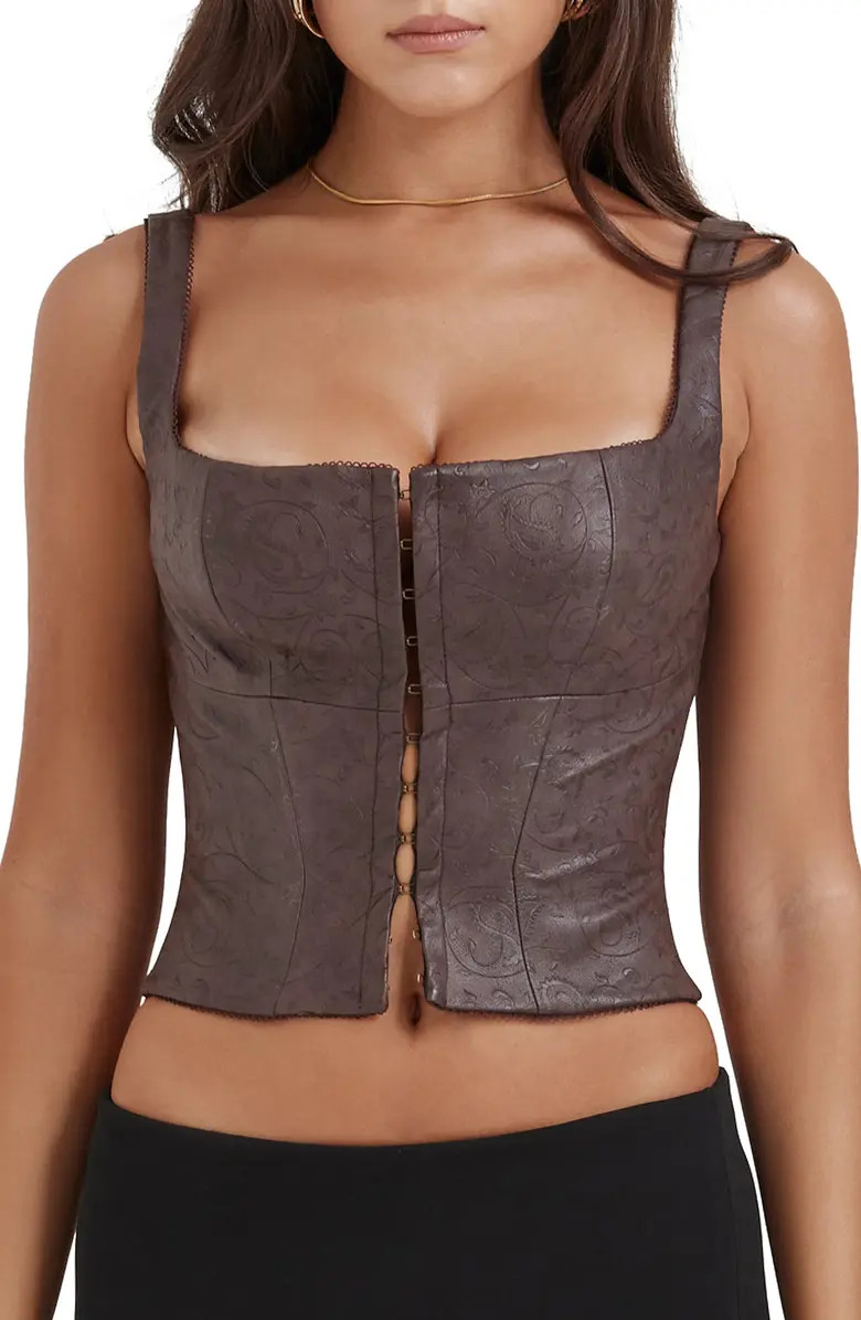 HOUSE OF CB Faux Leather Crop Corset Tank | Nordstrom | Nordstrom