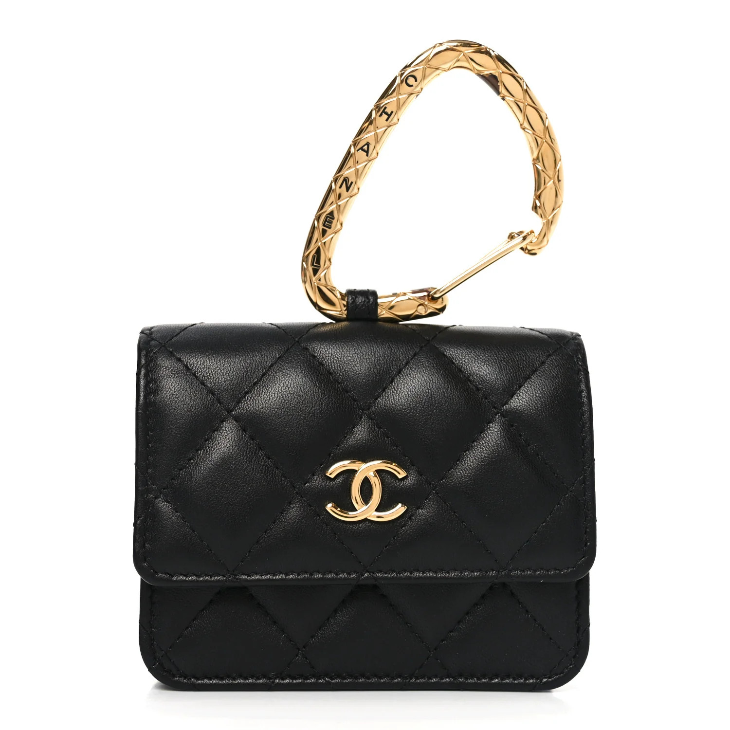 Lambskin Quilted CC Hook Card Holder Black | FASHIONPHILE (US)