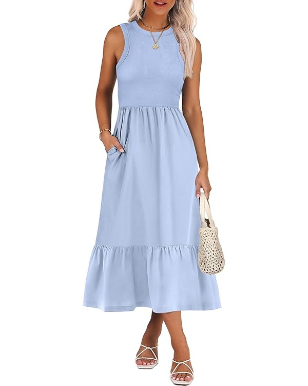ANRABESS Women Midi Dresses 2025 Summer Casual Sleeveless Sundress High Neck Tank Top Racerback F... | Amazon (US)