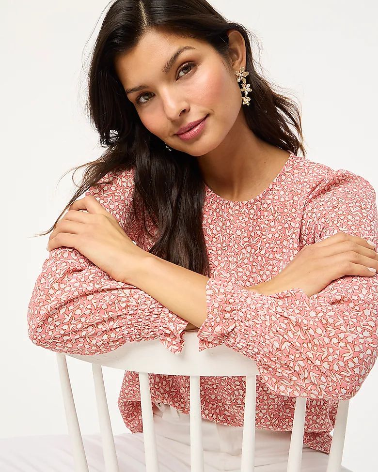 Printed top with smocked cuffs | J.Crew Factory