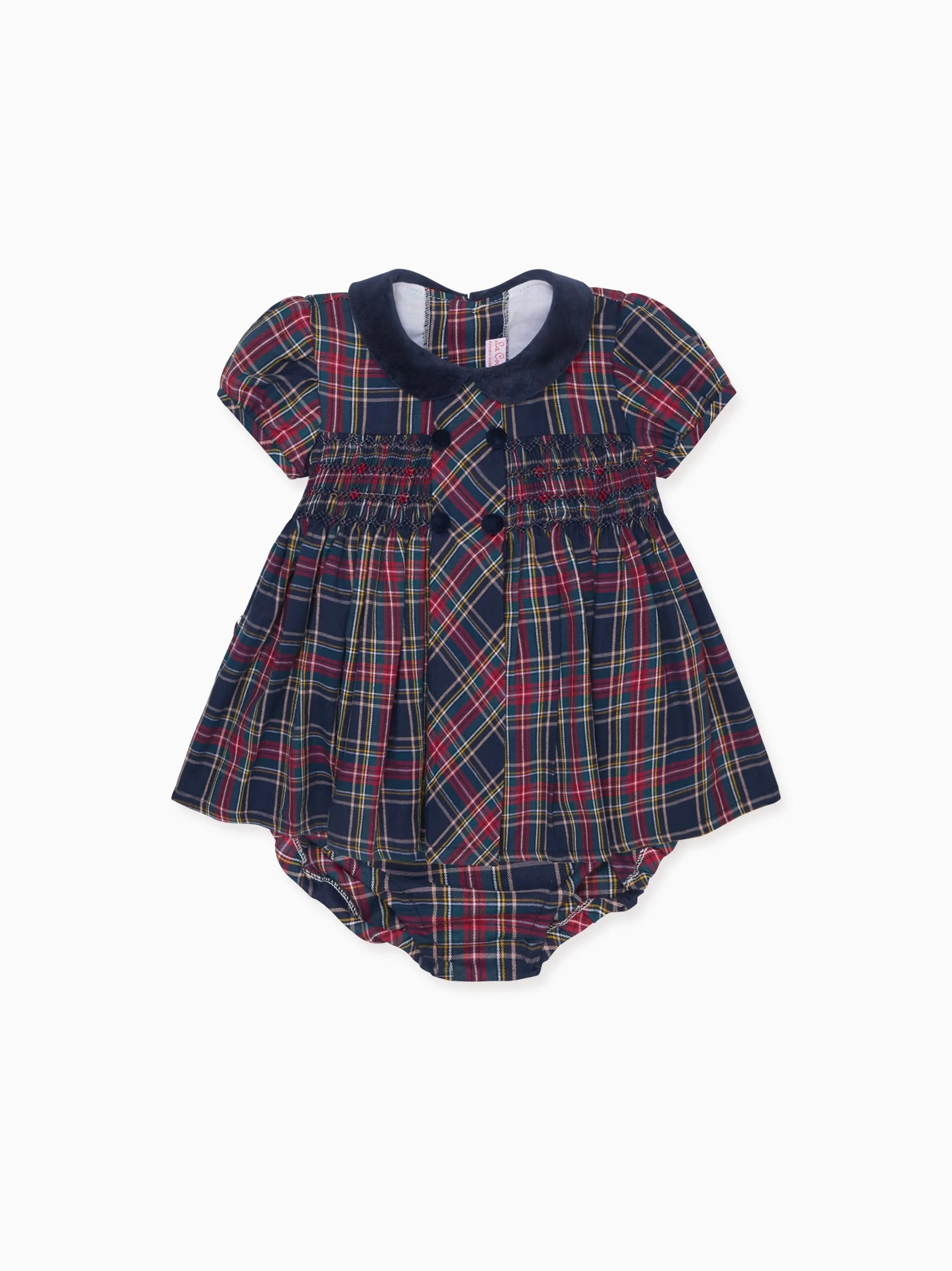 Navy Tartan Arcadia Baby Girl Hand-Smocked Set | La Coqueta (US)