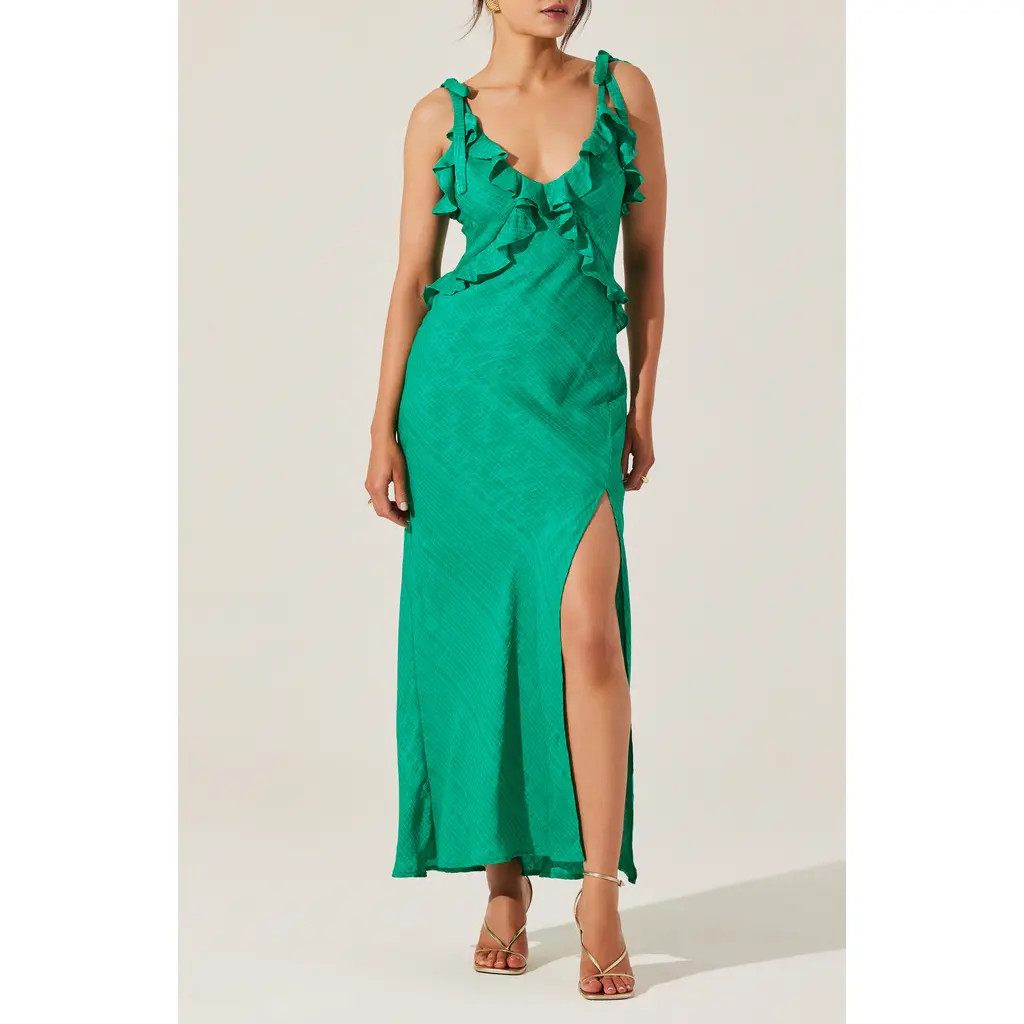 ASTR the Label Sorbae Ruffle Detail Dress in Green at Nordstrom Rack, Size X-Small | Nordstrom Rack