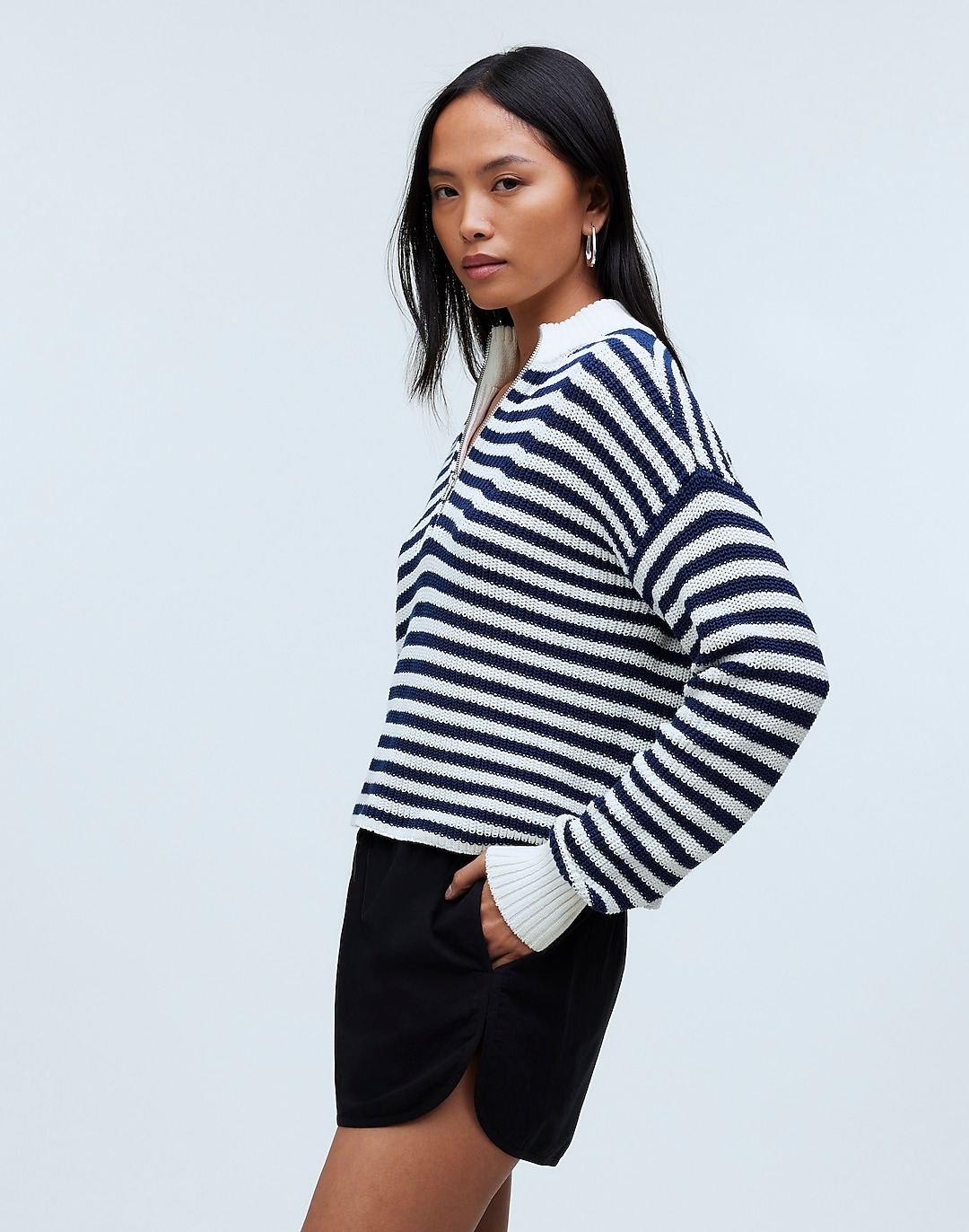 Ribbed Half-Zip Sweater in Stripe | Madewell