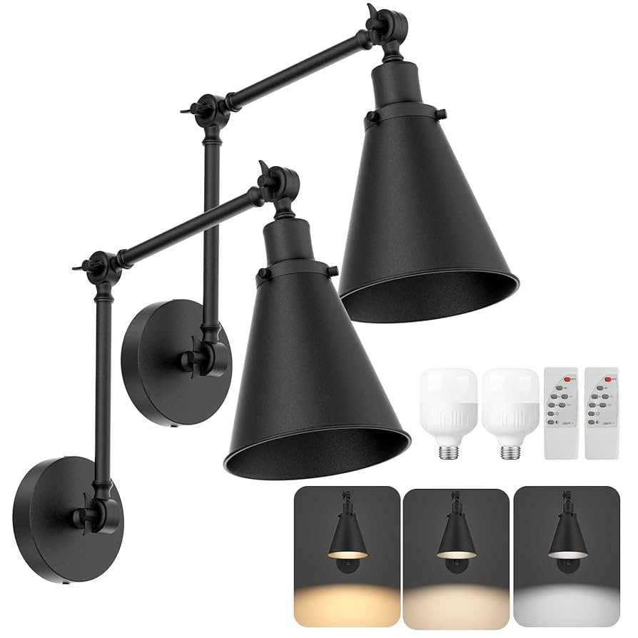 2-Pack Battery Operated Swing Arm Led Wall Sconces with Remote & 5500mAh Rechargeale Light Bulbs,... | Amazon (US)