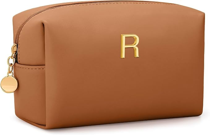 Gifts for Women Bridesmaid Gifts Personalized Initial Makeup Bag PU Leather Cosmetic Waterproof T... | Amazon (US)