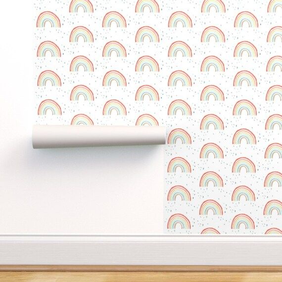 Rainbow Wallpaper - Rainbow Classic Muted By Erinanne - Rainbows Custom Printed Removable Self Ad... | Etsy (US)