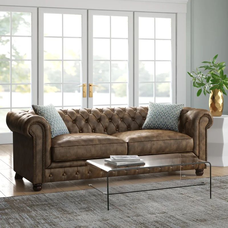 Moroney 91'' Faux Leather Rolled Arm Chesterfield Sofa | Wayfair North America