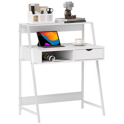 HOMCOM Home Office desk, Computer Desk for Small Spaces, Writing Table with Drawer and Storage Shelves, White | Target