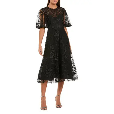 Mac Duggal Floral Embroidered Mesh Midi Dress with Sleeves in Sage at Nordstrom, Size 6 | Nordstrom
