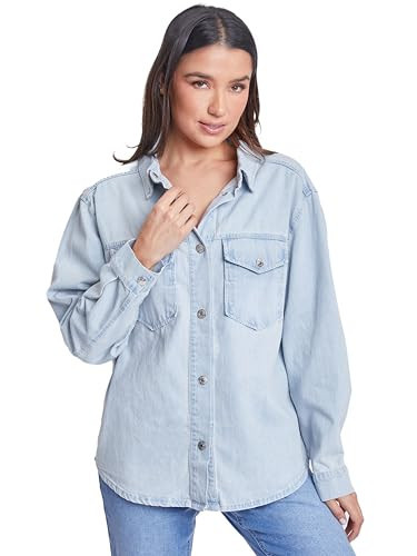 YMI Jeans Women’s Denim Shacket with Flap Front Pockets, 36Q, XL | Amazon (US)