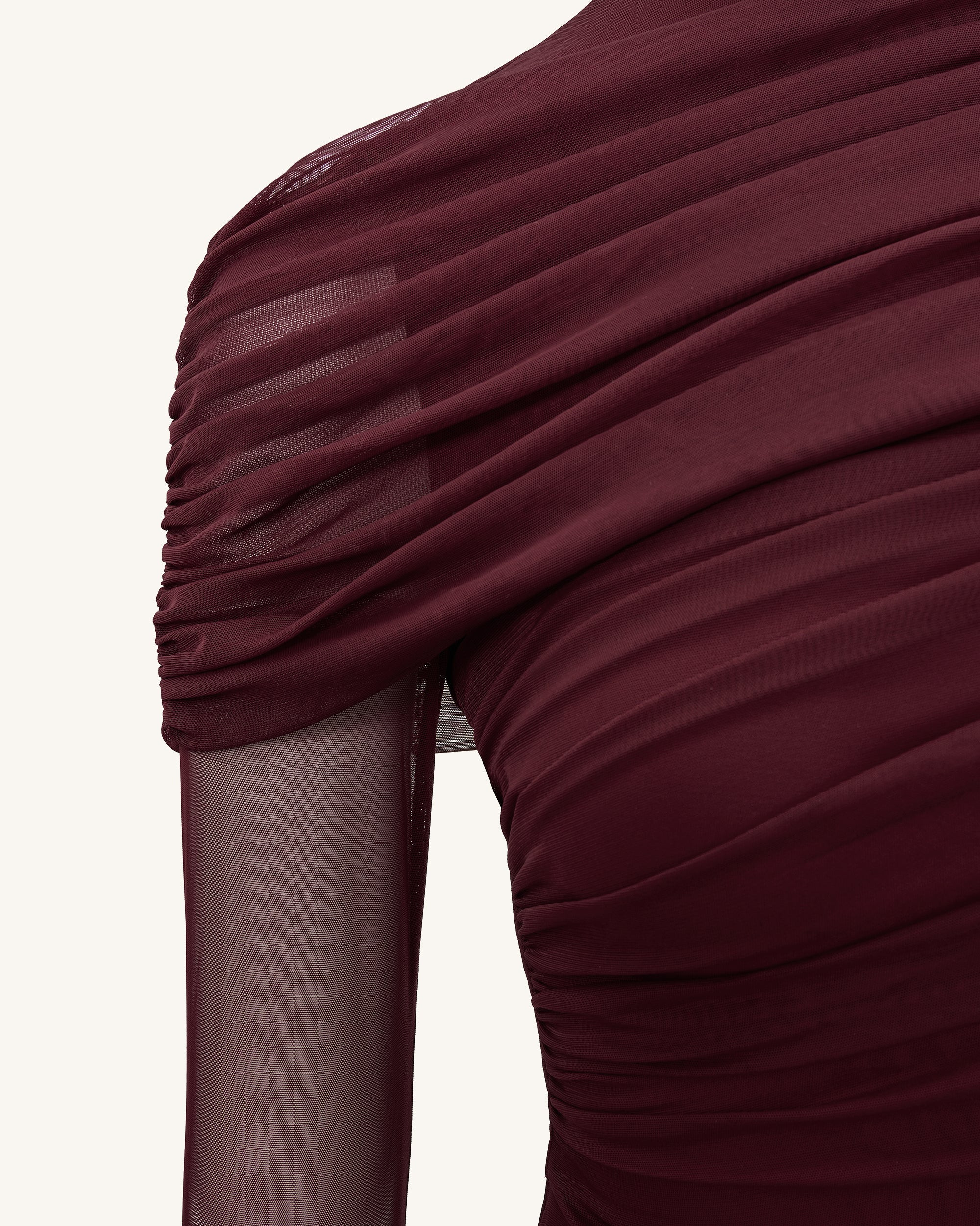 Ella Sheer Ruched Turtleneck Top - Burgundy | JW PEI US