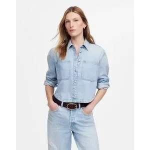 Madewell Cropped Oversized Denim Shirt Jacket Foster Wash Blue Size XXS/XS NWT | Poshmark
