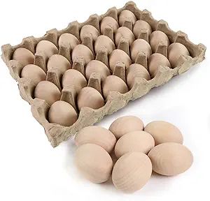 SallyFashion 24 PCS Unpainted Wooden Eggs Fake Eggs for Children DIY Game, Kitchen Craft Adornmen... | Amazon (US)