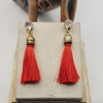 Chic Red Tassel Earrings with Crystal Accents | eBay US