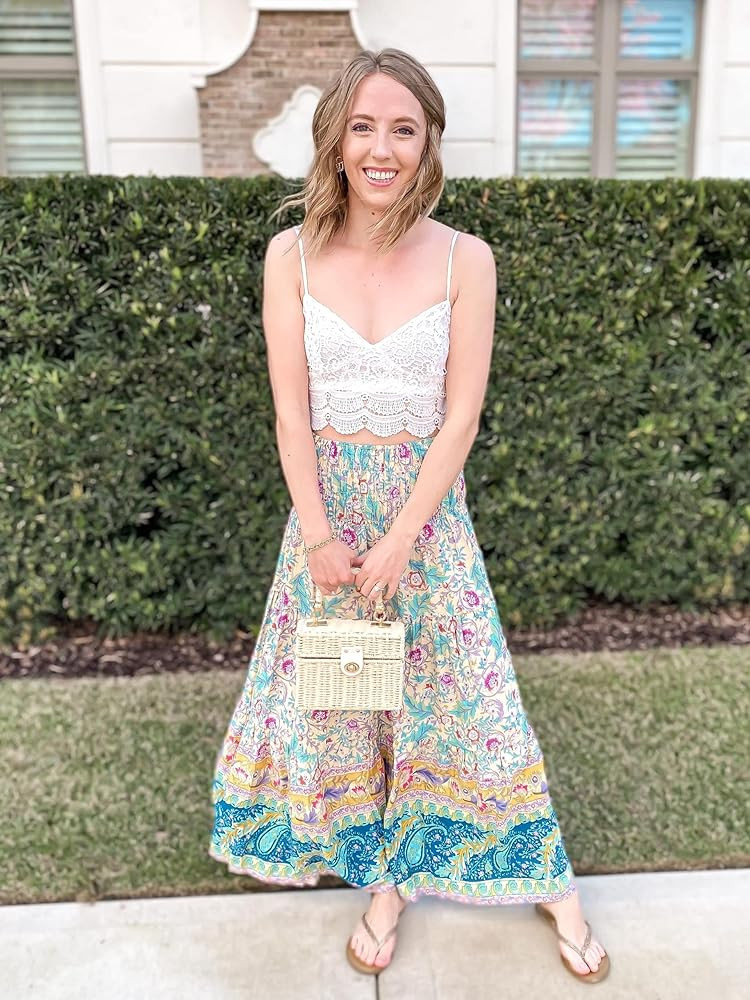 CFLONGE Women's 2024 Bohemian Long Skirts Flowy High Waist A Line Maxi Skirts for Women Summer Pl... | Amazon (US)