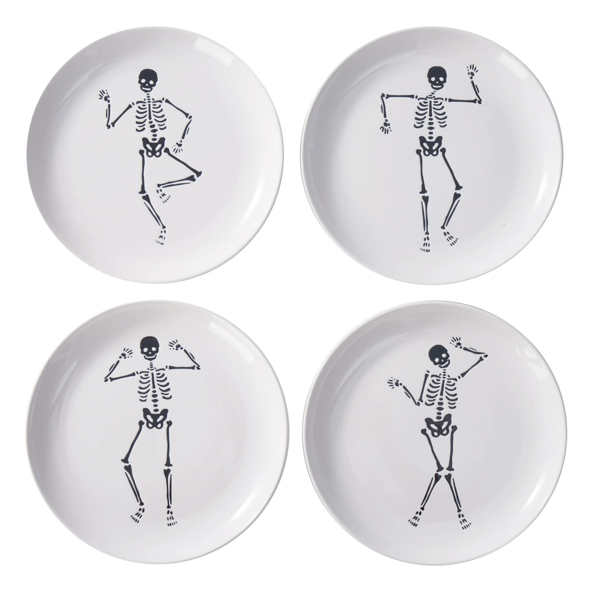 Way to Celebrate Halloween 4Pk Dancing White Skeleton Appetizer Ceramic Plates - Walmart.com | Walmart (US)