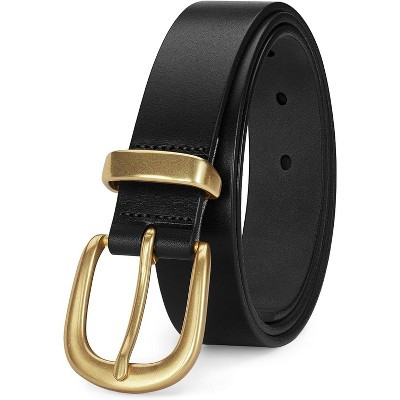 Womens Belts for Jeans Wide Ladies Belts for Dresses Leather Gold Buckle Belt Gift Box Black S（Fit Waist 28-30) | Target