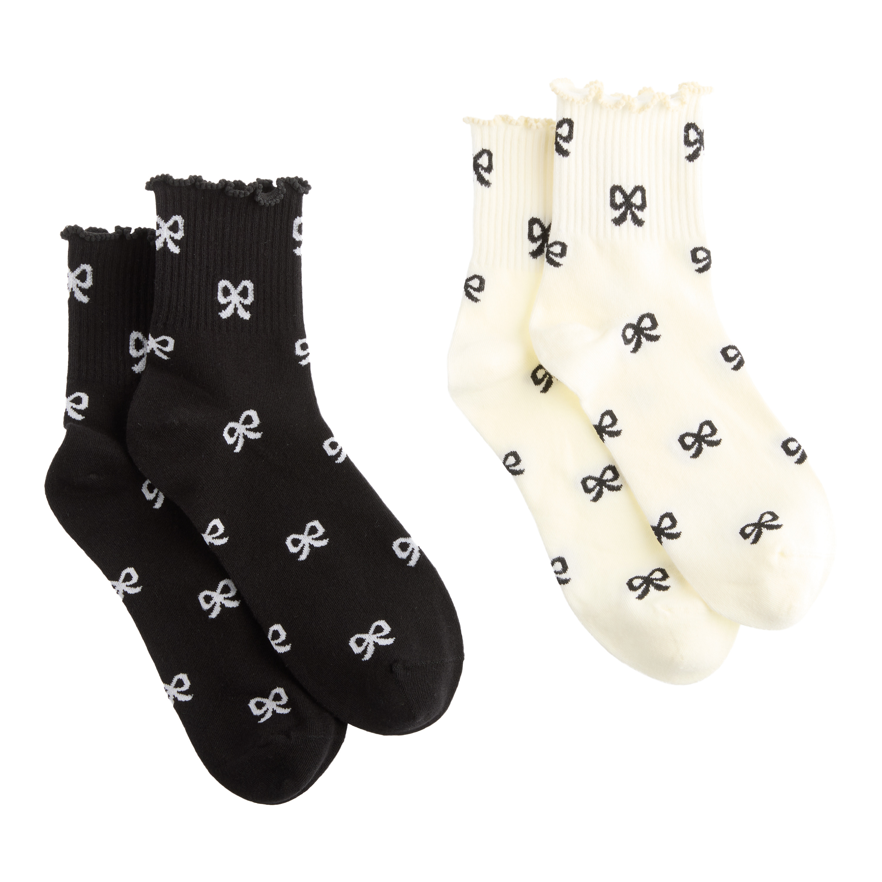 Black and White Bow Print Ruffle Socks 2 Pack | World Market