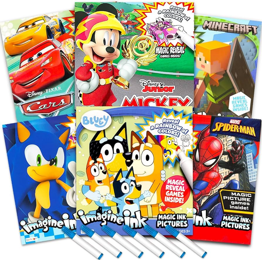 Bulk Imagine Ink Coloring Book Set for Boys - Bundle with 6 No Mess Coloring Books Featuring Soni... | Amazon (US)