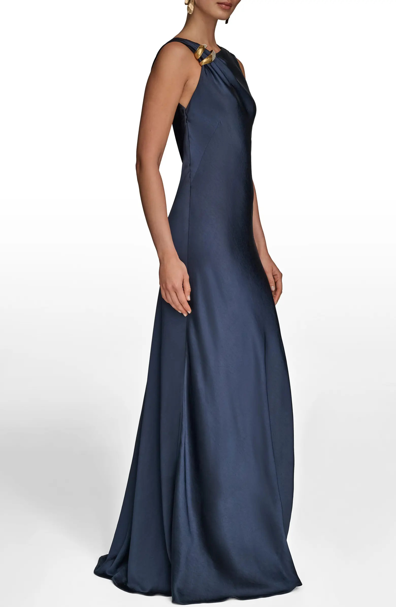 Asymmetric Cowl Back Satin Gown | Nordstrom