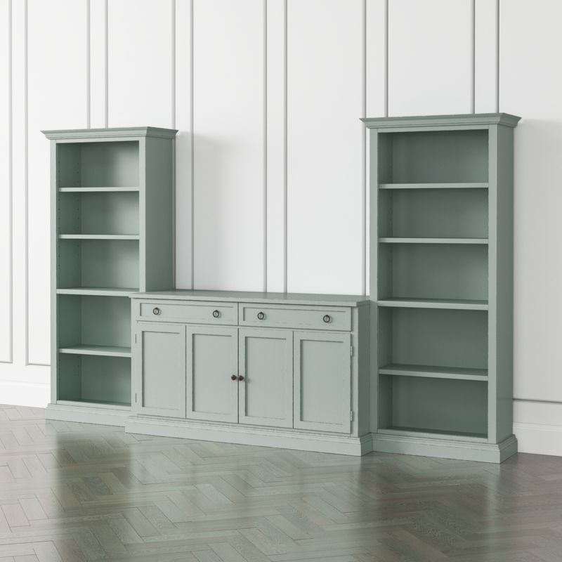 Cameo Blue Grey 3-Piece Entertainment Center with Open Bookcases | Crate & Barrel | Crate & Barrel