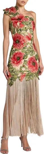 Mac Duggal Embroidered One Shoulder Dress With Fringe Hem | Nordstrom | Nordstrom