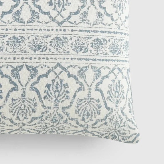 Noble Linens Elegant Cotton Decor Throw Pillow in Light Blue Antique Floral Pattern | Walmart (US)