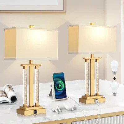 Set Of 2 Modern Gold Table Lamps With 3-Way Lighting, USB & Type-C Charging Ports, 23" Bedside Lamps For Bedroom Nightstand Or Living Room, Includes 2 | Wayfair North America