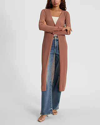 V-neck Ribbed Duster Cardigan | Express