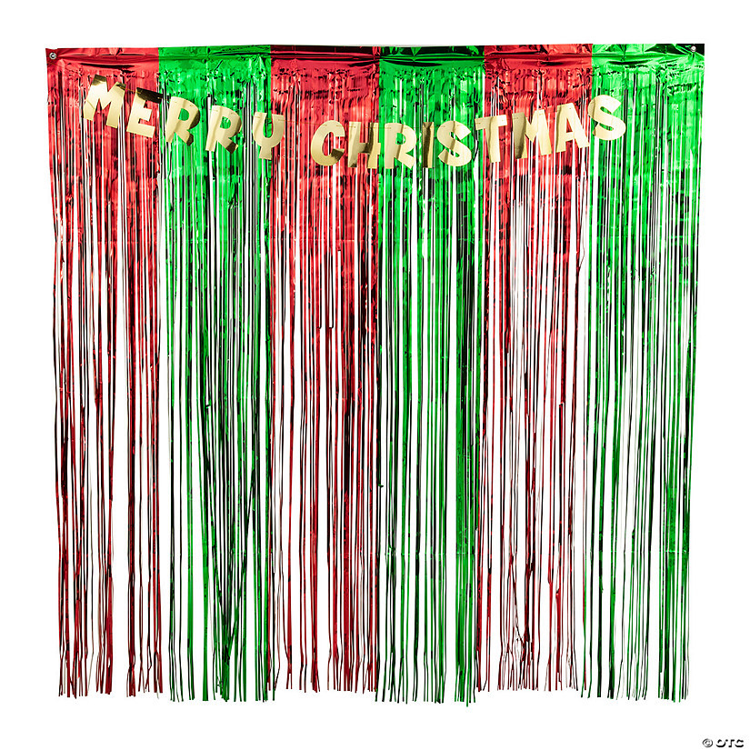 Merry Christmas Metallic Fringe Backdrop with Garland | Oriental Trading Company