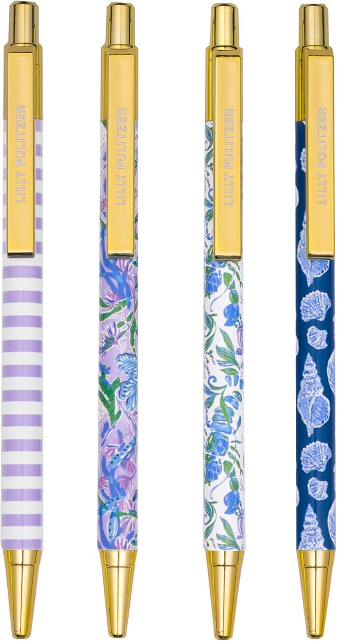 Lilly Pulitzer Black Ink Pen Set of 4, Retractable Pens for Home or Office, Colorful Plastic Clic... | Amazon (US)