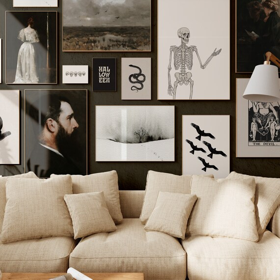 Neutral Halloween Gallery Wall | Mega Bundle 20 Dark Academia Printables | Classic Vintage Autumn... | Etsy (US)