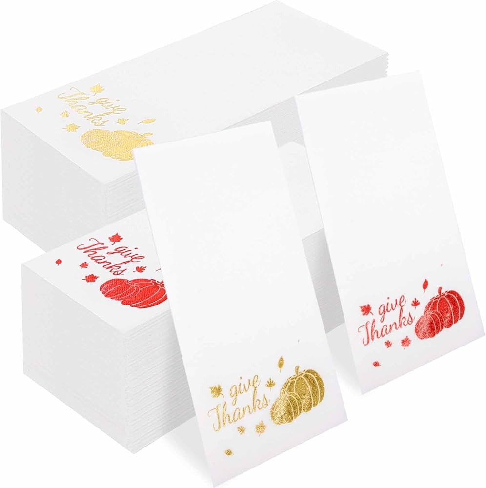 Rubtlamp 50 Pcs Thanksgiving Disposable Hand Towels, White Napkins with Gold Red Pumpkins, Guest ... | Amazon (US)