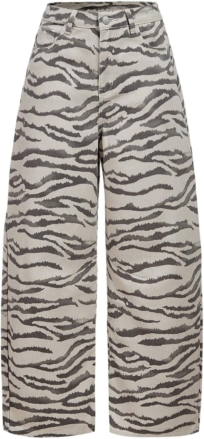 WDIRARA Women's Zebra Print Wide Leg Jeans High Waist Baggy Denim Pants with Pockets | Amazon (US)