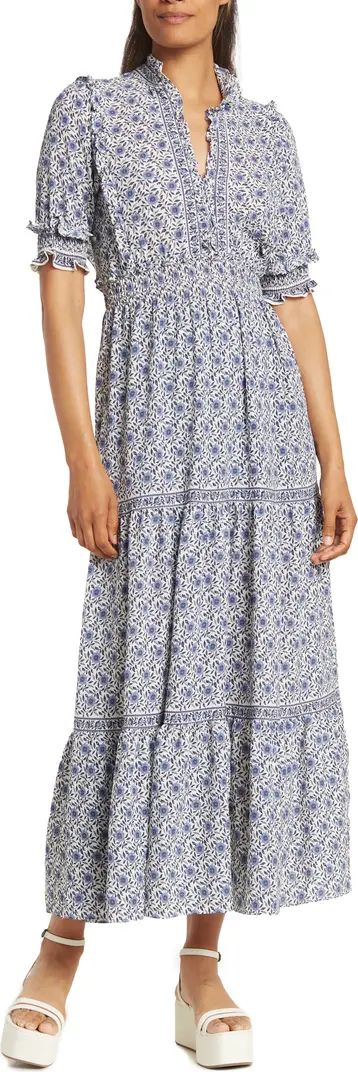 MAX STUDIO Ruffle Collar Print Tiered Maxi Dress | Nordstrom Rack