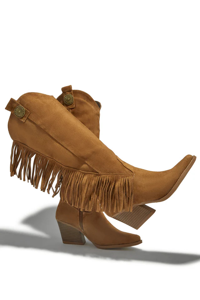 Miss Lola | Imala Tan Fringe Cowgirl Boots | MISS LOLA