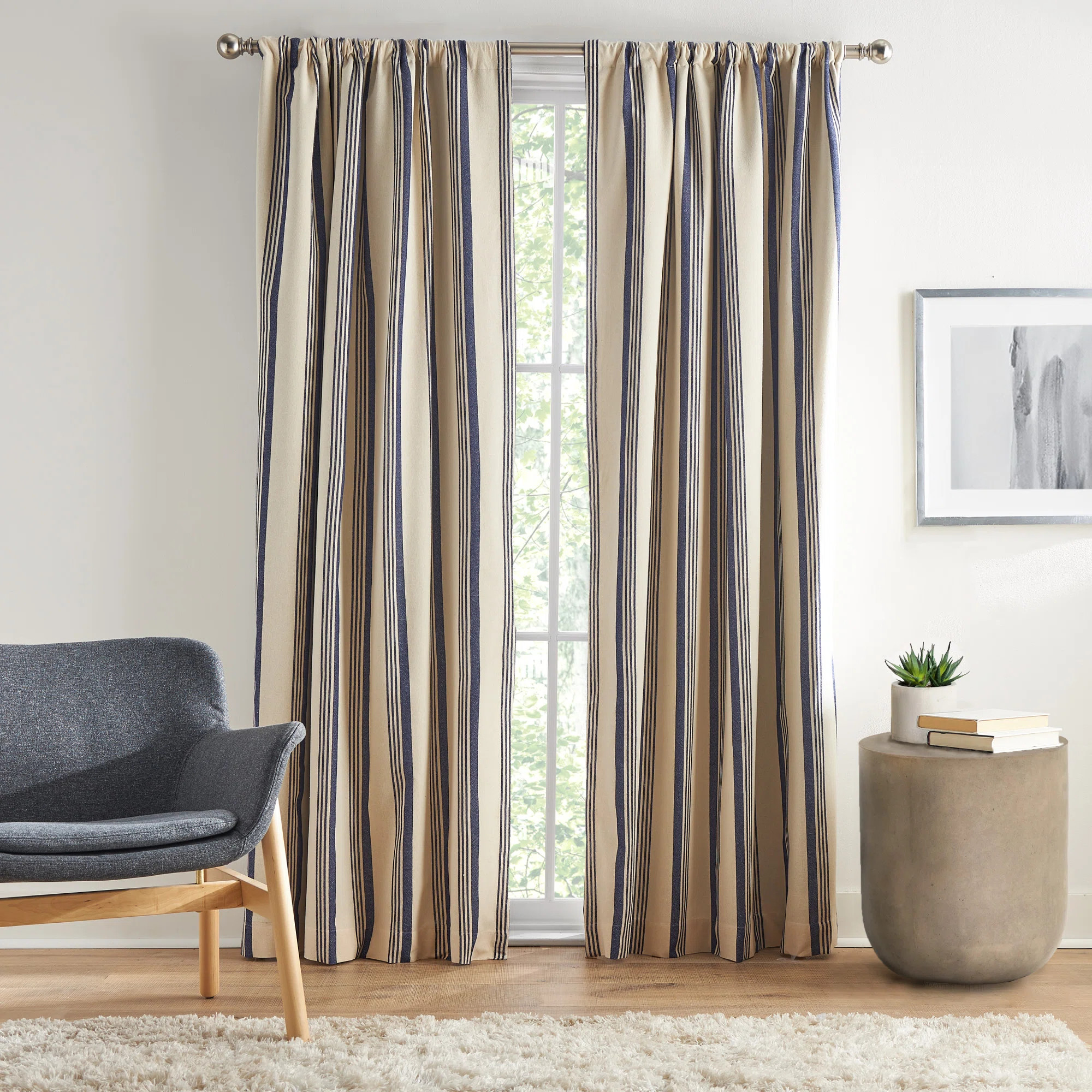 100% Cotton Striped Blackout Thermal Rod Pocket Curtain Panels (Set of 2) | Wayfair North America