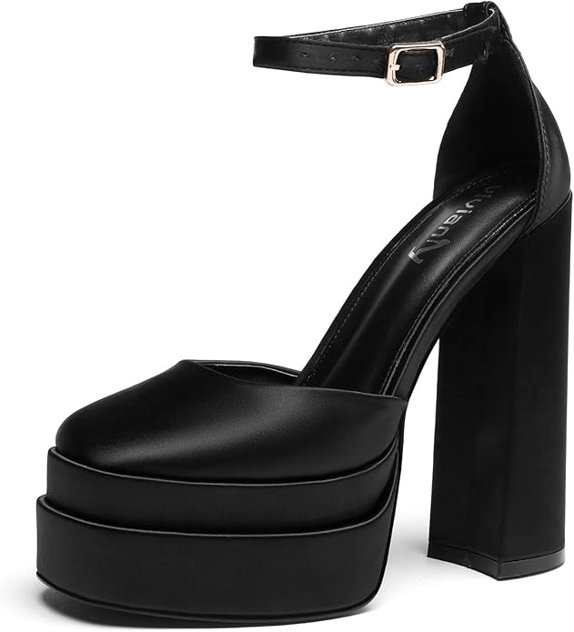 vivianly Women's Classics Round Toe Platform Pumps Closed Toe High Chunky Heels Mary Jane Party D... | Amazon (US)