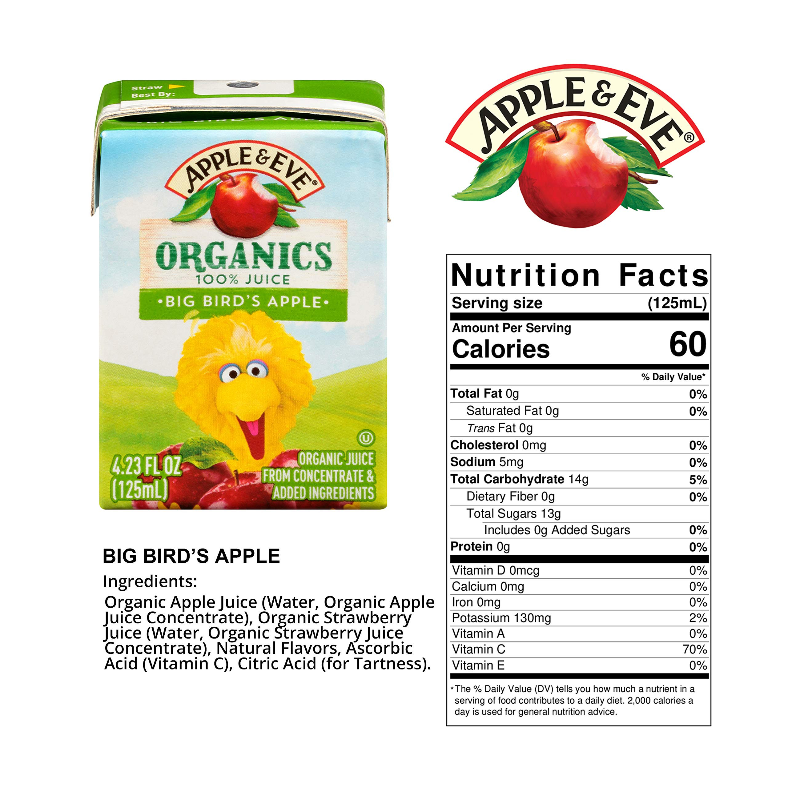Apple & Eve Sesame Street Organics, Big Bird's Apple Juice, 4.23 Fluid oz, 40 count | Amazon (US)
