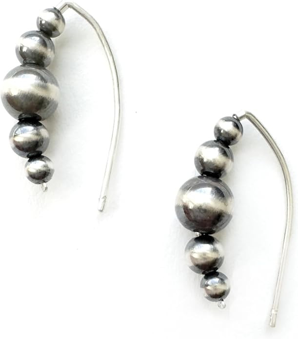 Sterling Silver Navajo Pearl Style Threader Earrings for Women, Beaded Open Hoop Earrings Western... | Amazon (US)